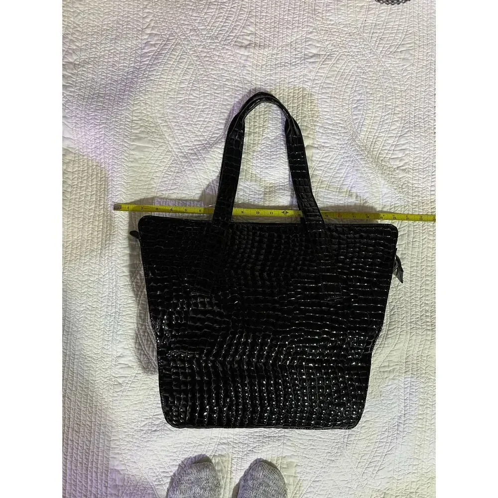 Black patent leather crocodile involves tote bag